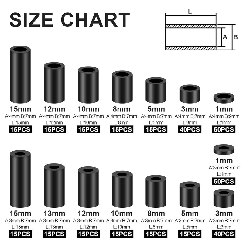 wegoup 345 Pcs Black Nylon Electrical Outlet Spacers Kit - Non-Threaded Round Plastic Spacers for Switch & Receptacle Screws, Secure Fit Spacer Assortment for Outlet Installation - Image 2